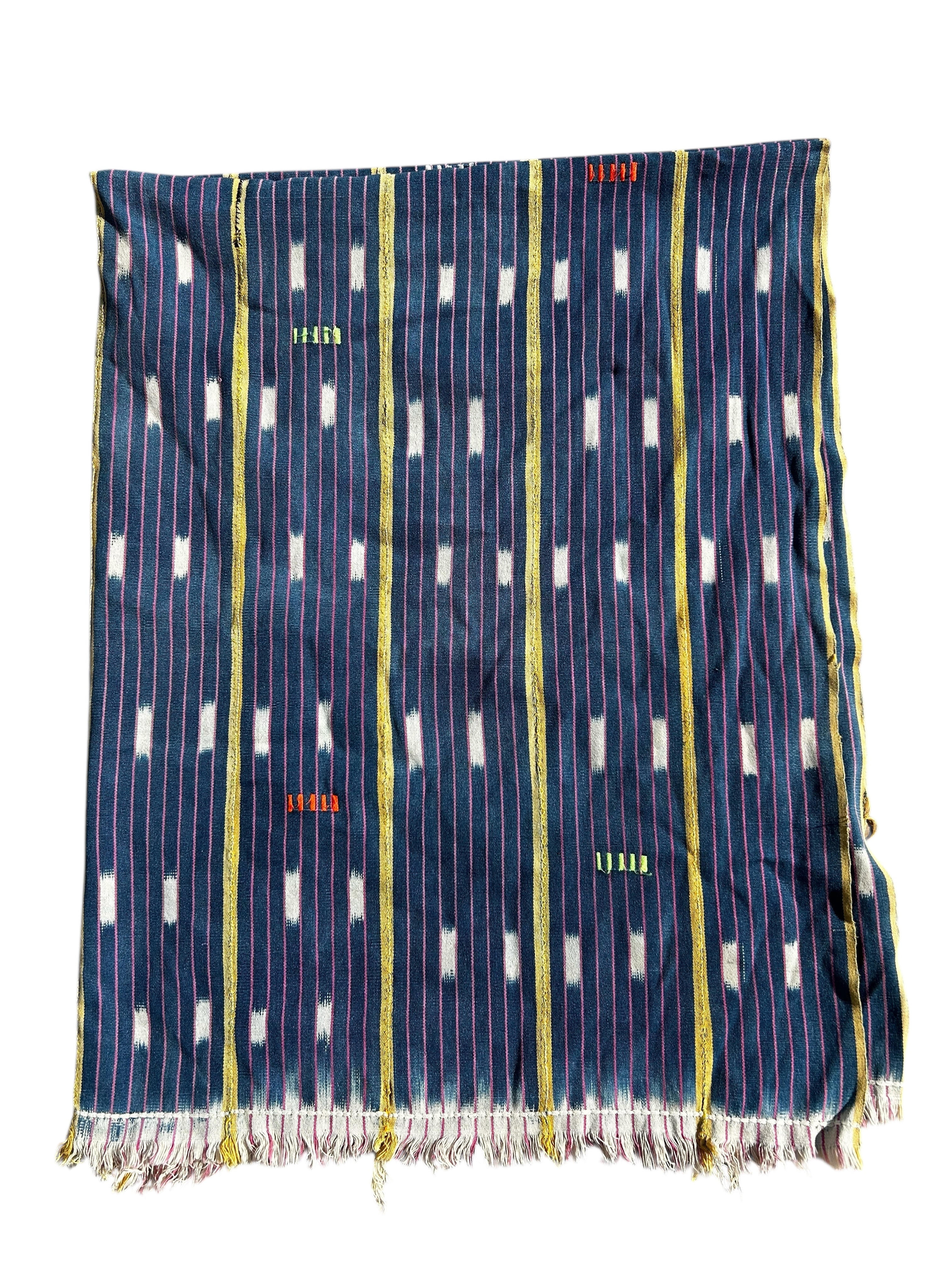 Vintage Ewe Handwoven African Textile – Indigo Stripe Ikat Cloth (58” x 43.5”)