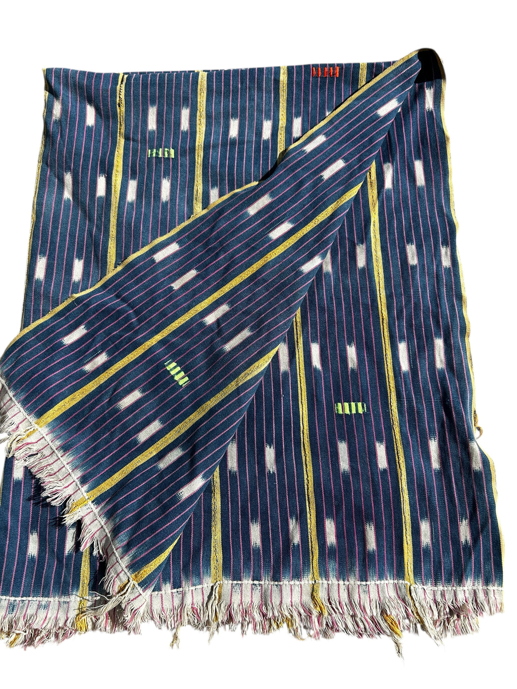 Vintage Ewe Handwoven African Textile – Indigo Stripe Ikat Cloth (58” x 43.5”)