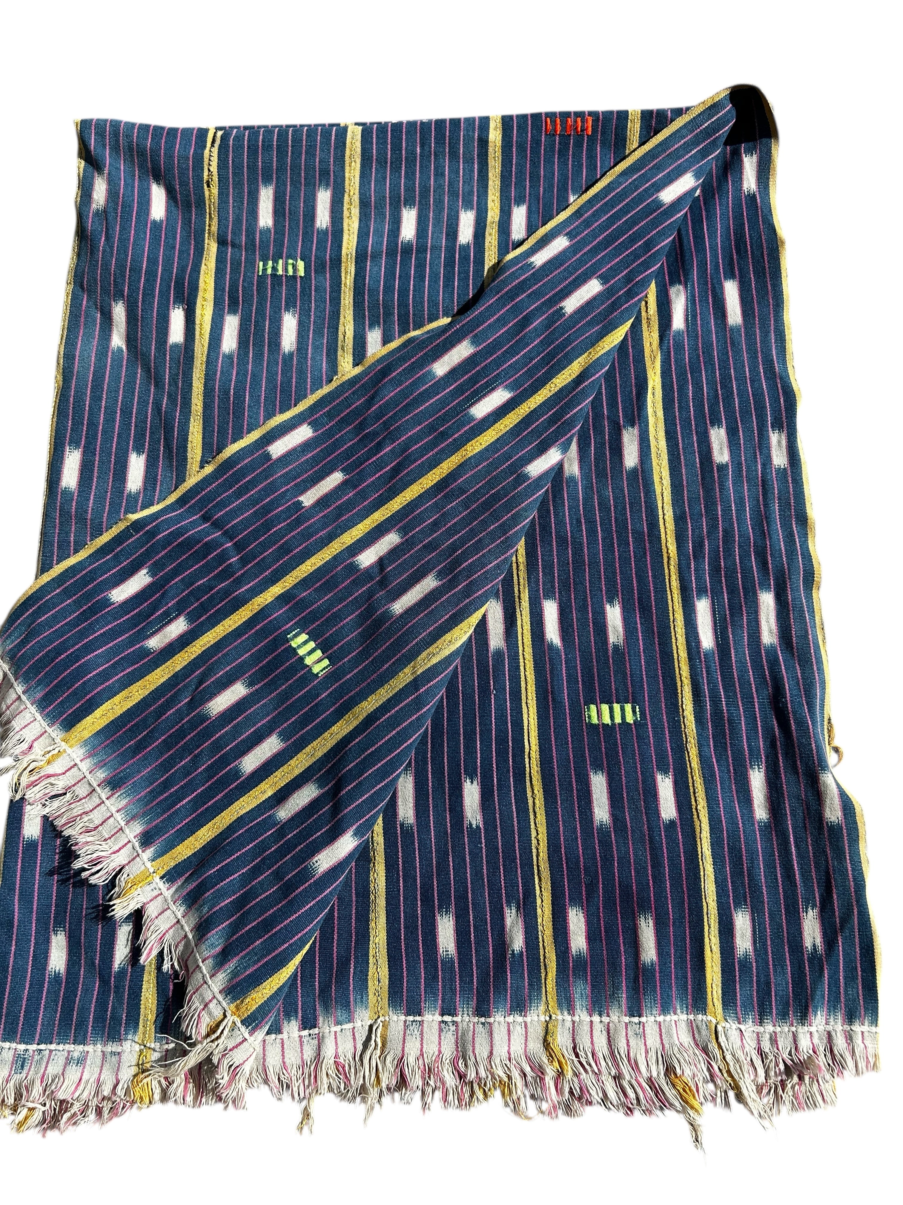 Vintage Ewe Handwoven African Textile – Indigo Stripe Ikat Cloth (58” x 43.5”)
