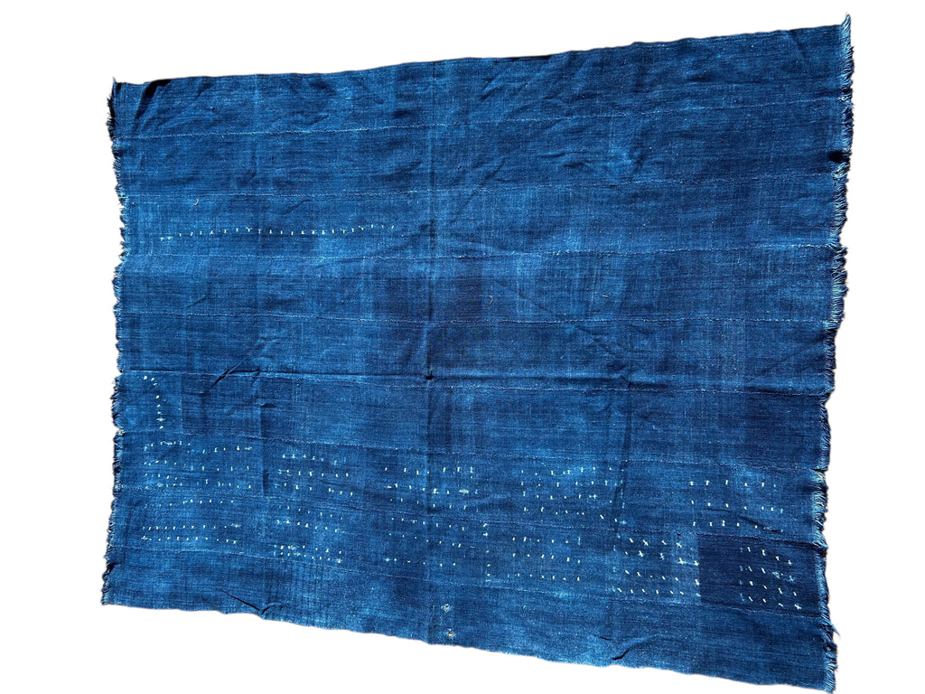 Vintage Indigo African Mudcloth Textile – Handwoven Mali Bogolanfini Wall Hanging
