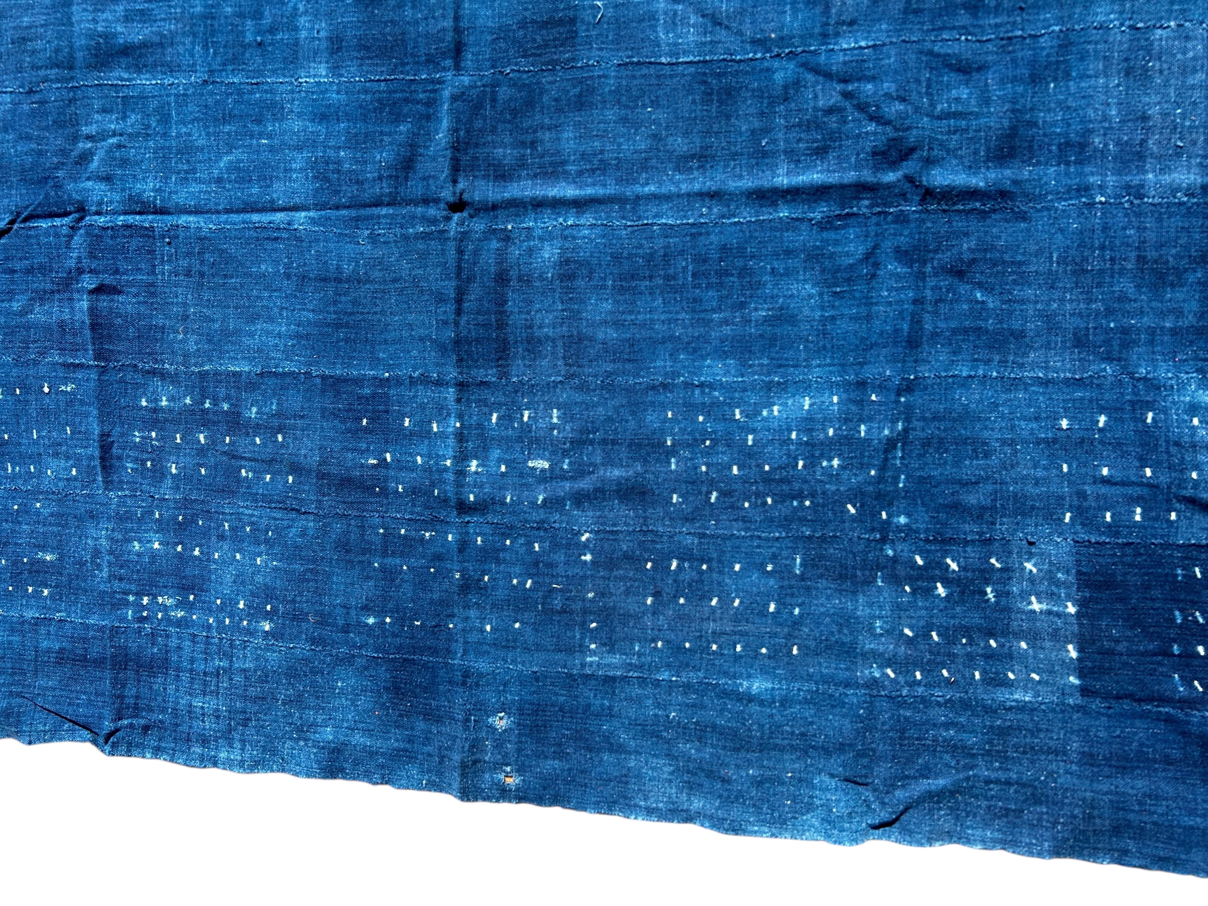 Vintage Indigo African Mudcloth Textile – Handwoven Mali Bogolanfini Wall Hanging