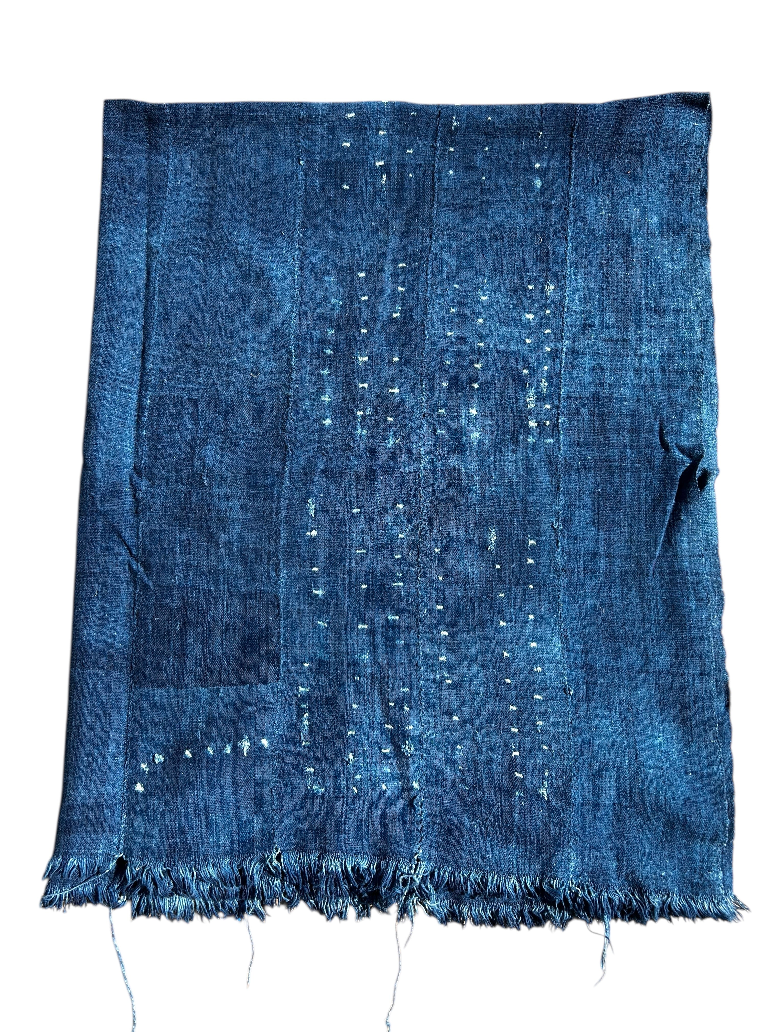 Vintage Indigo African Mudcloth Textile – Handwoven Mali Bogolanfini Wall Hanging