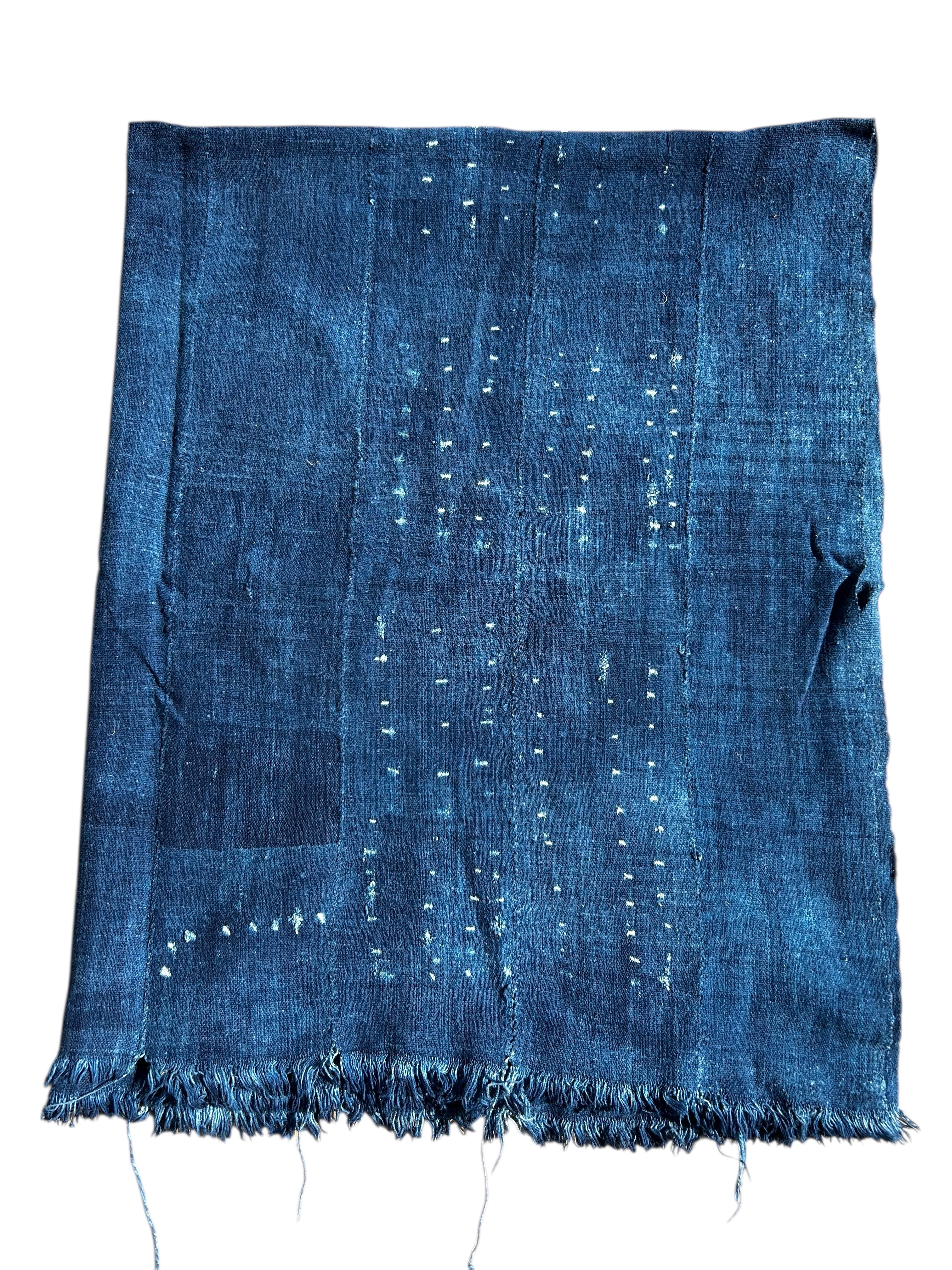Vintage Indigo African Mudcloth Textile – Handwoven Mali Bogolanfini Wall Hanging
