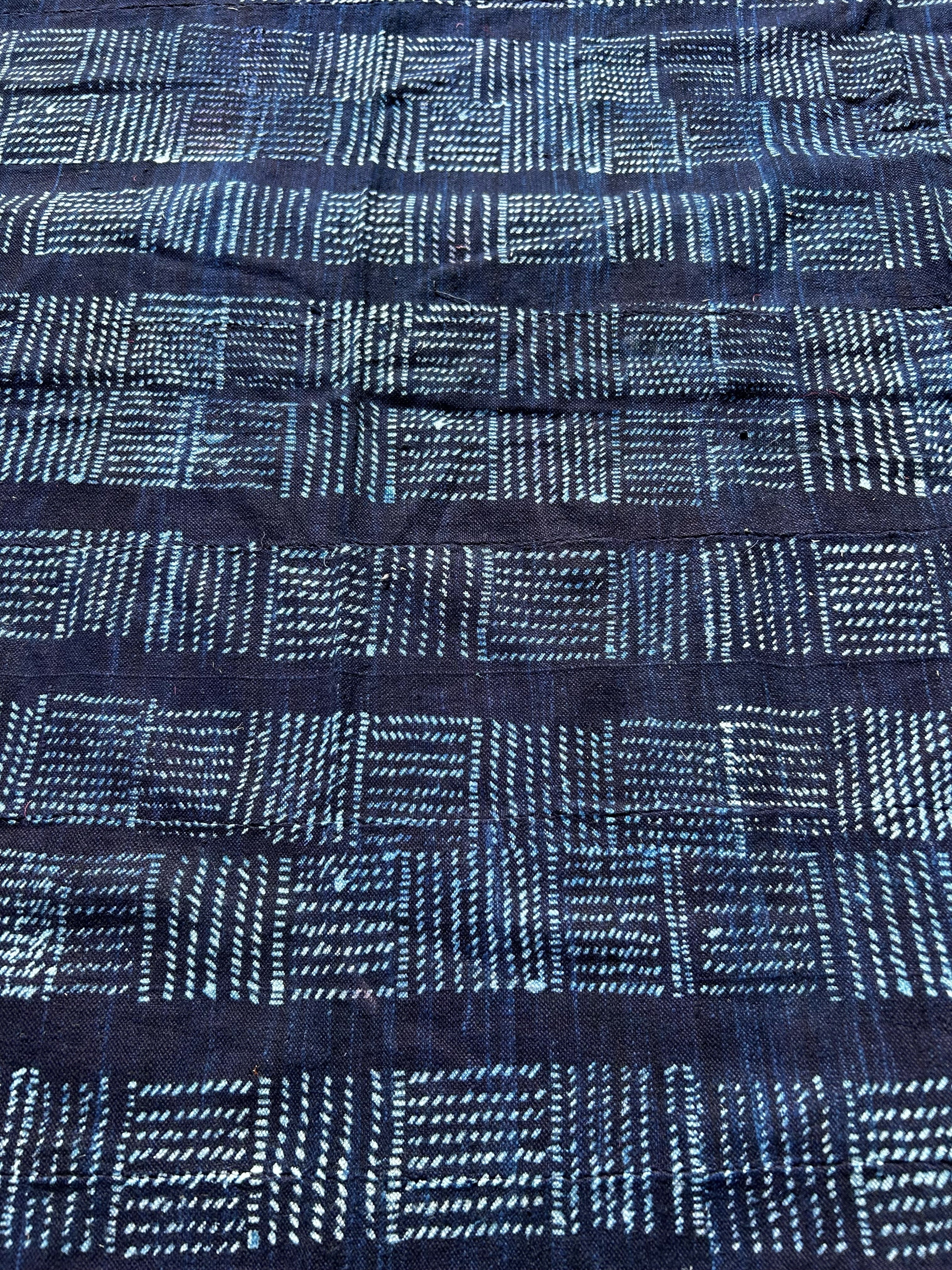 Vintage Indigo African Resist-Dyed Textile – Handwoven Home Decor Fabric (56 x 41.5 in)